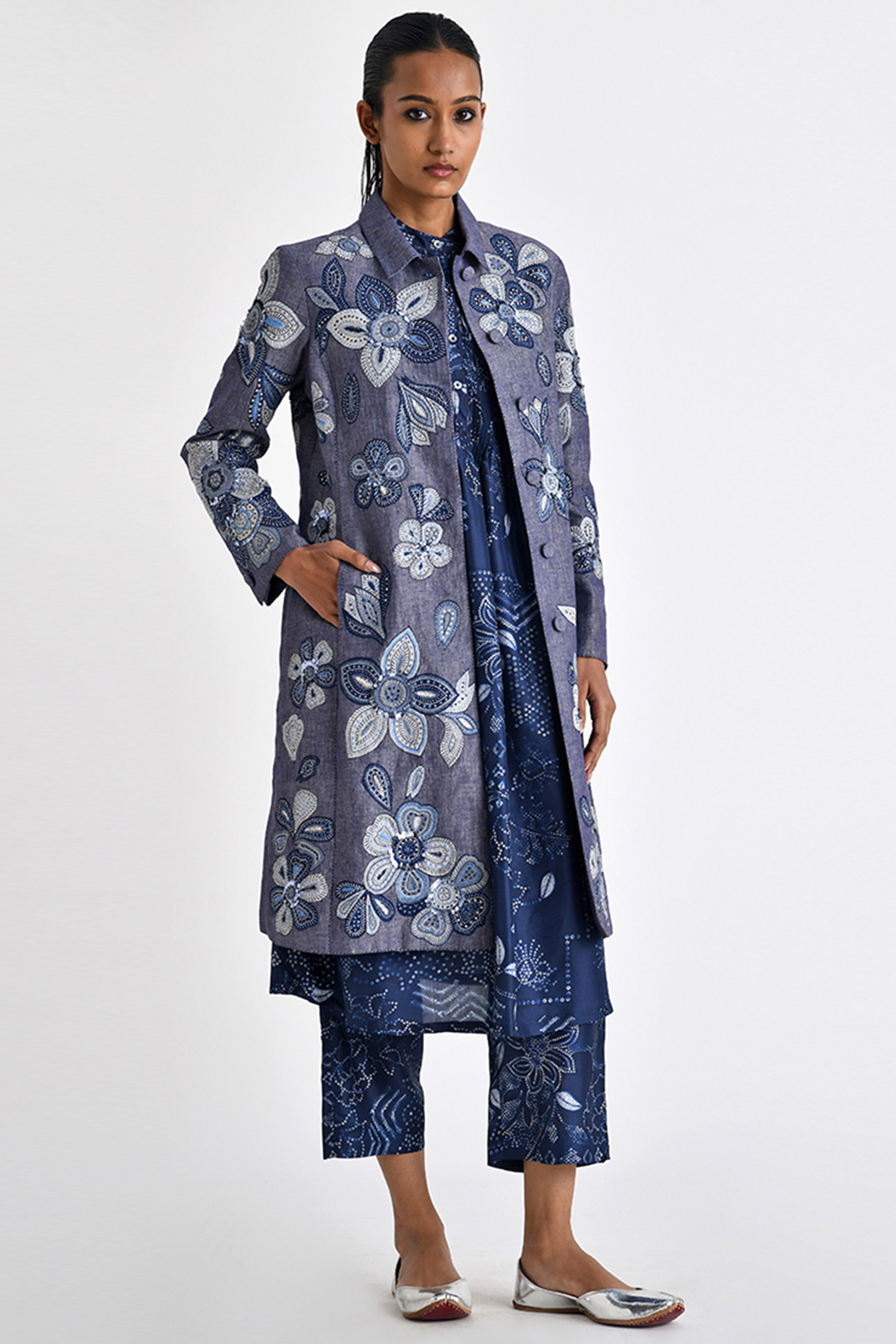 Navy Silk Bandhani Printed Top by Payal Pratap at Pernia's Pop Up Shop