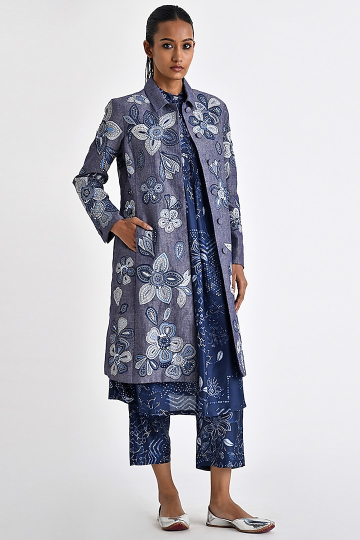 Navy Silk Bandhani Printed Top by Payal Pratap at Pernia's Pop Up Shop