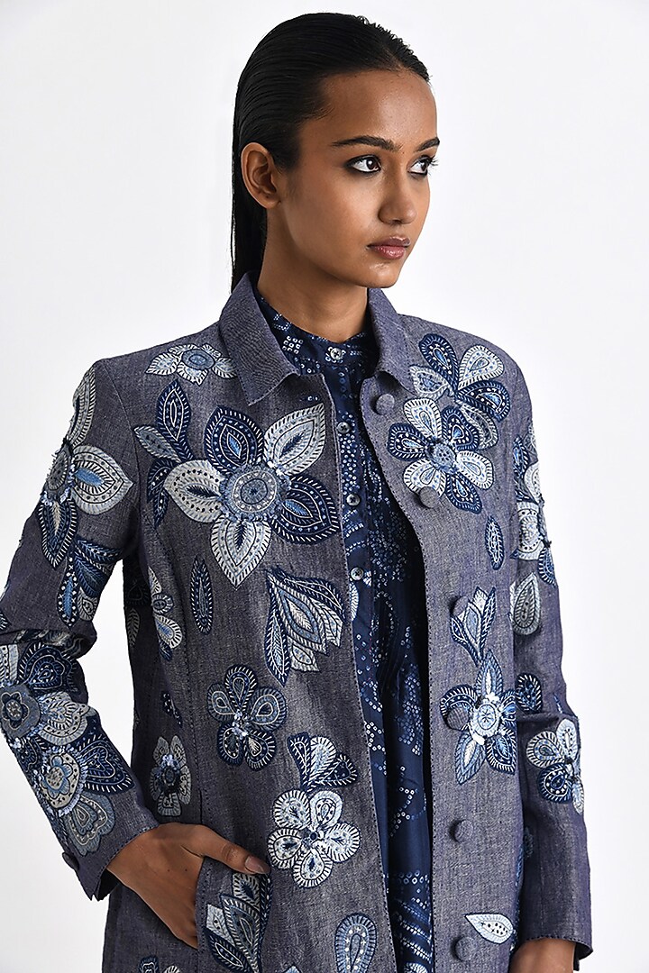 Navy Silk Bandhani Printed Top by Payal Pratap at Pernia's Pop Up Shop