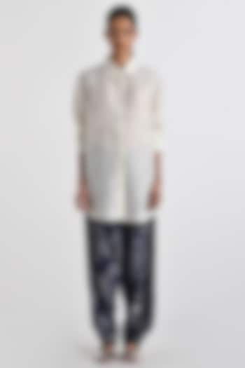 Ivory Crushed Silk Sequins Embroidered Oversized Shirt by Payal Pratap at Pernia's Pop Up Shop