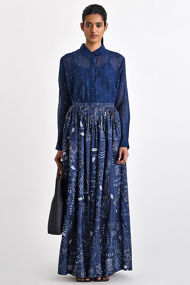 Navy Chanderi Sequins Embroidered Top by Payal Pratap at Pernia's Pop Up Shop