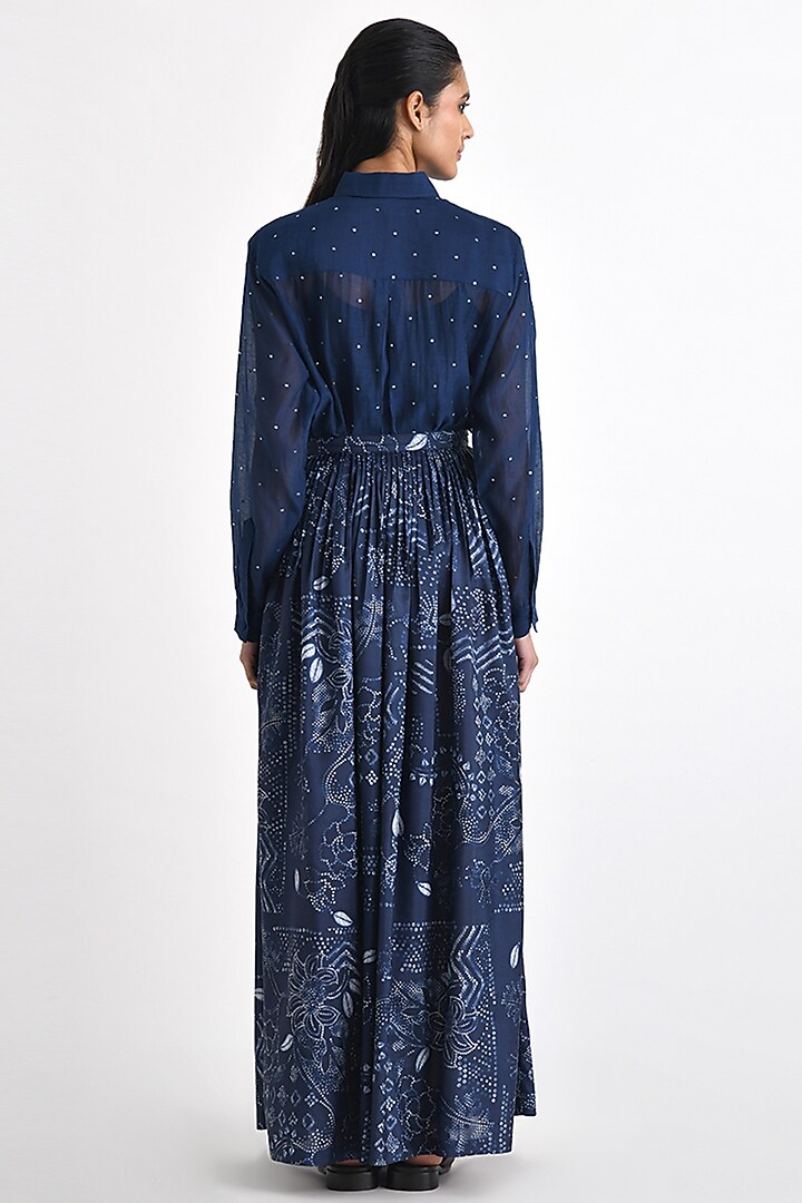 Navy Chanderi Sequins Embroidered Top by Payal Pratap at Pernia's Pop Up Shop