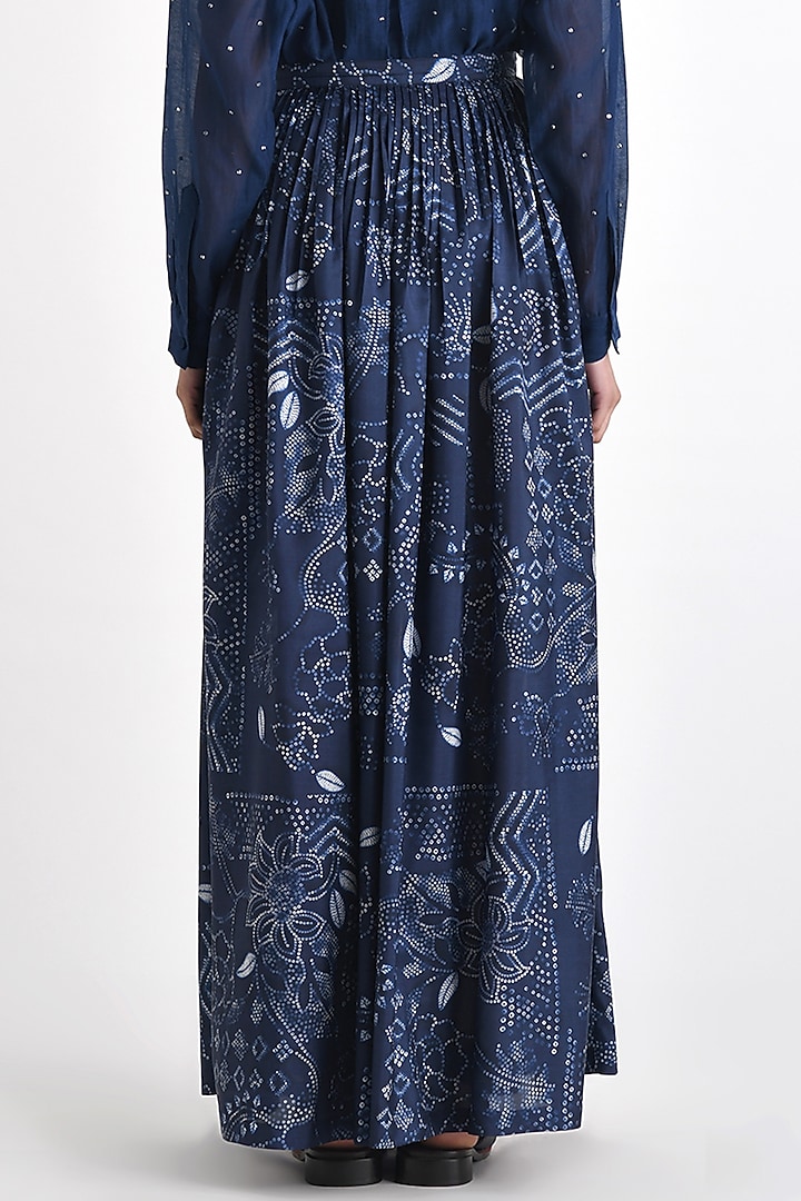 Navy Silk Bandhani Printed Pleated Maxi Skirt by Payal Pratap at Pernia's Pop Up Shop