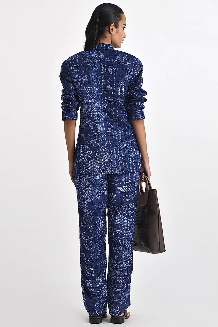Navy Linen Satin Bandhani Printed Jacket by Payal Pratap at Pernia's Pop Up Shop