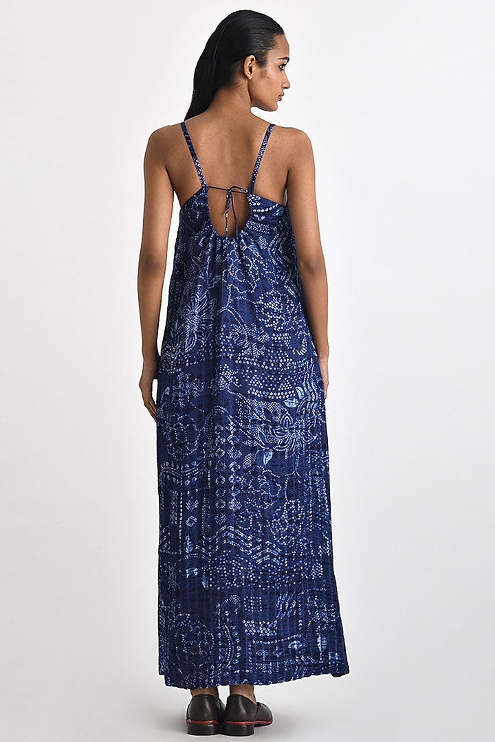 Navy Linen Satin Bandhani Printed Strappy Cocktail Dress by Payal Pratap at Pernia's Pop Up Shop