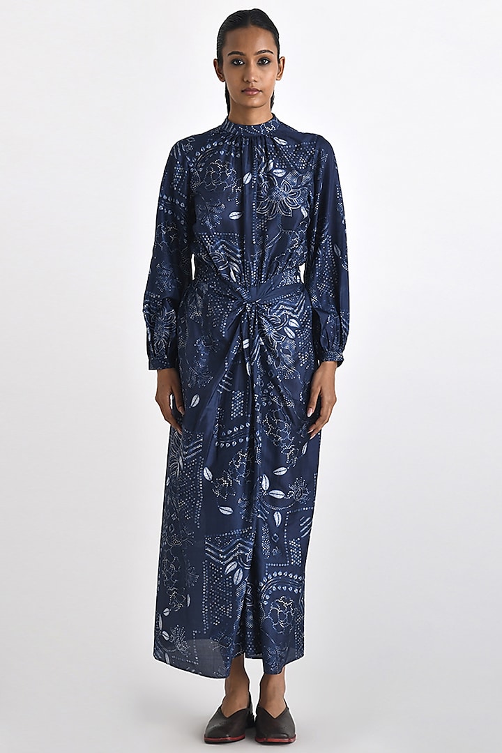 Navy Silk Knotted Maxi Dress by Payal Pratap at Pernia's Pop Up Shop