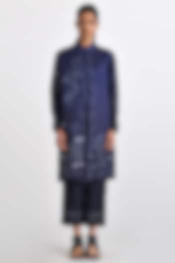 Navy Linen Satin Bandhani Printed Tunic Set by Payal Pratap at Pernia's Pop Up Shop