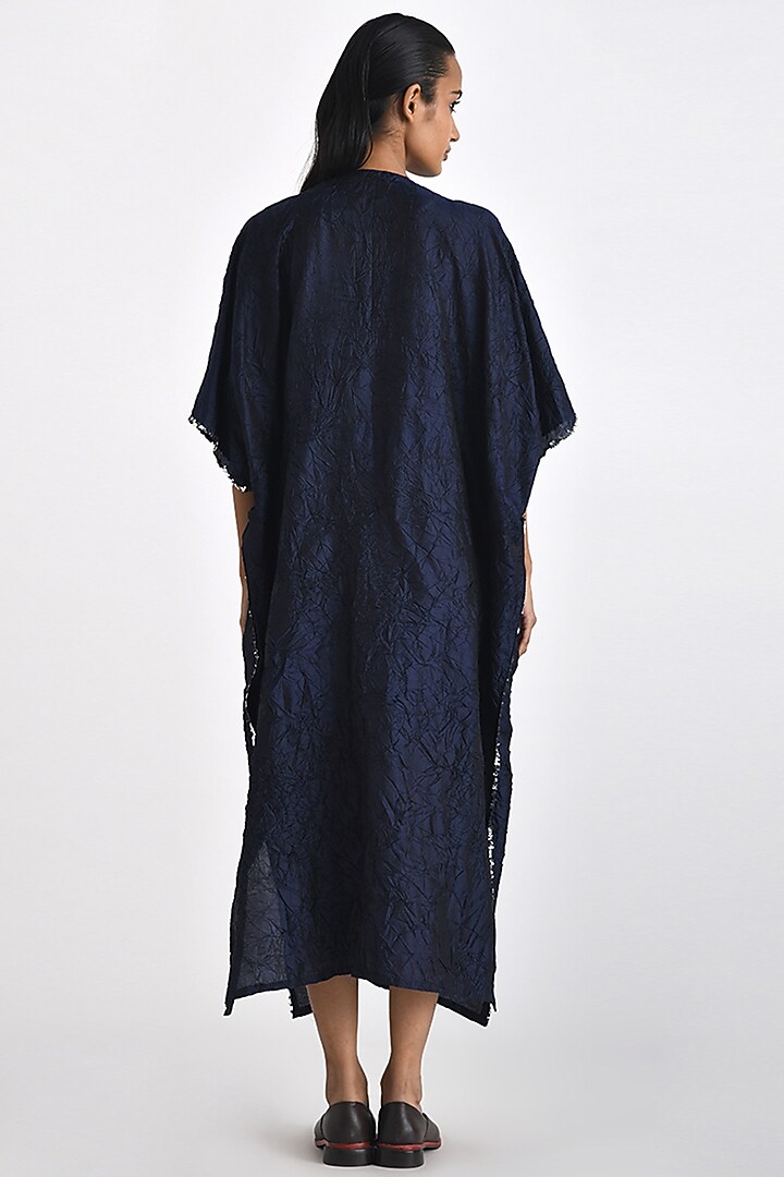 Navy Crushed Silk Sequins Hand Embroidered Kaftan by Payal Pratap at Pernia's Pop Up Shop
