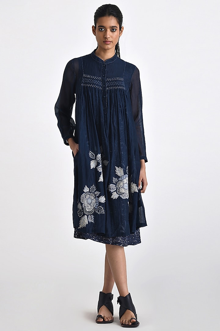 Navy Chanderi Patch Work Tunic by Payal Pratap at Pernia's Pop Up Shop