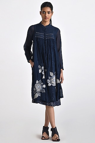Navy Chanderi Patch Work Tunic by Payal Pratap