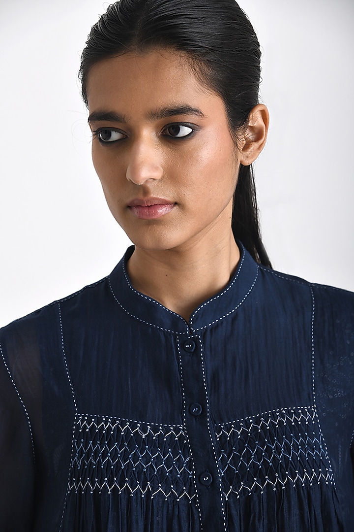 Navy Chanderi Patch Work Tunic by Payal Pratap at Pernia's Pop Up Shop