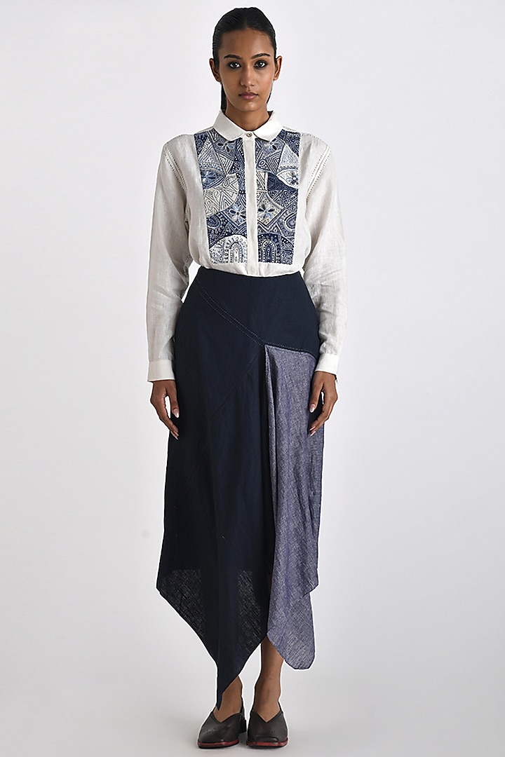 Ivory Linen Patch Work Shirt by Payal Pratap at Pernia's Pop Up Shop