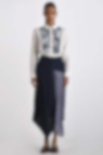 Navy Linen Asymmetric Paneled A-Line Maxi Skirt by Payal Pratap at Pernia's Pop Up Shop