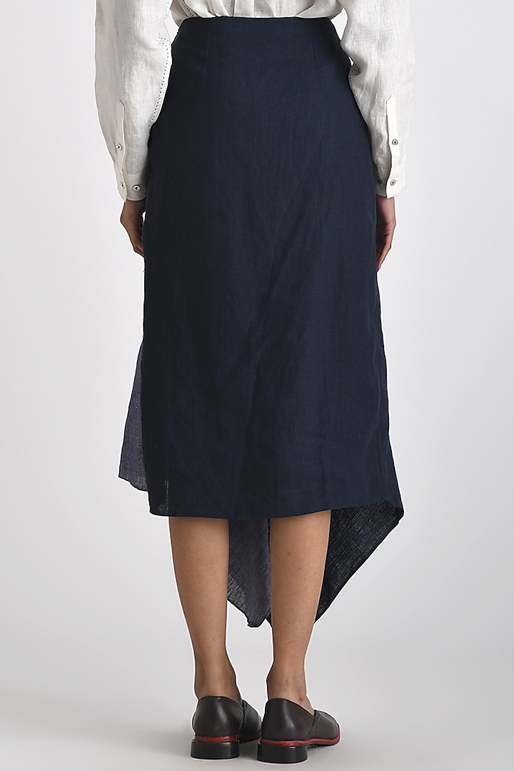 Navy Linen Asymmetric Paneled A-Line Maxi Skirt by Payal Pratap at Pernia's Pop Up Shop