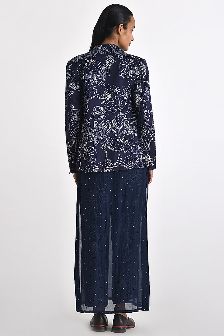 Navy Linen Satin Front Open Jacket by Payal Pratap at Pernia's Pop Up Shop