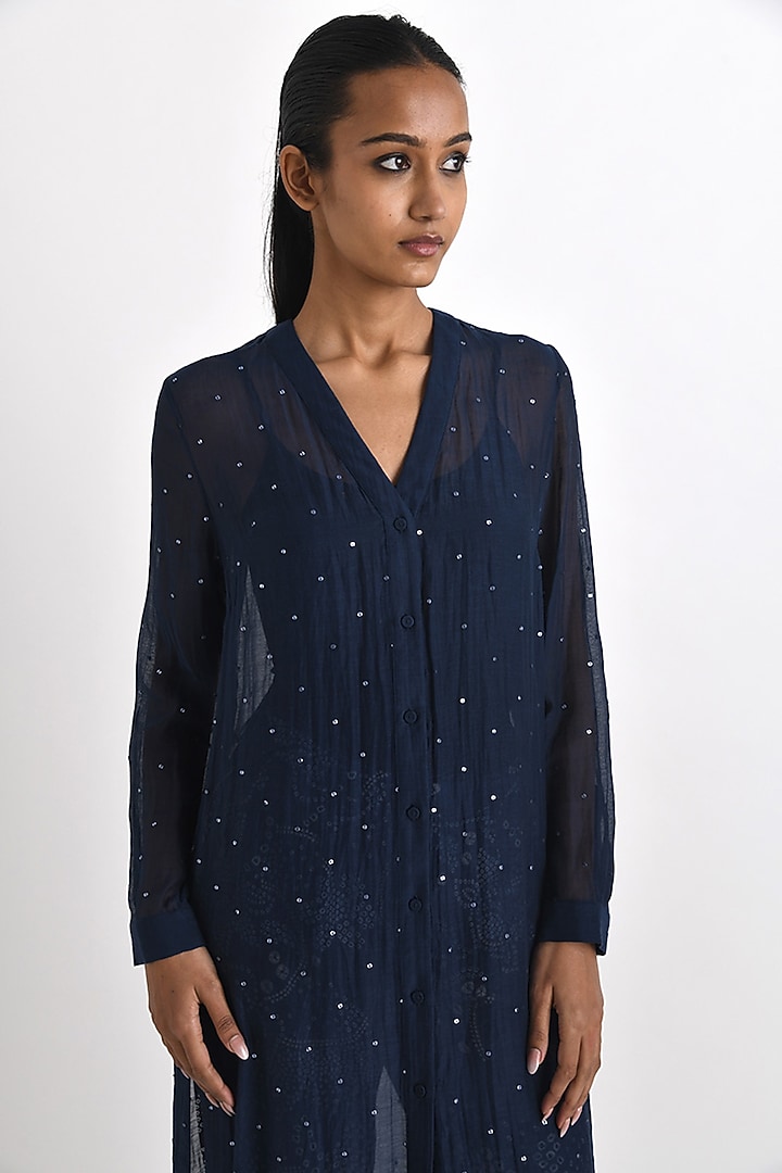 Navy Chanderi Sequins Work Tunic by Payal Pratap at Pernia's Pop Up Shop