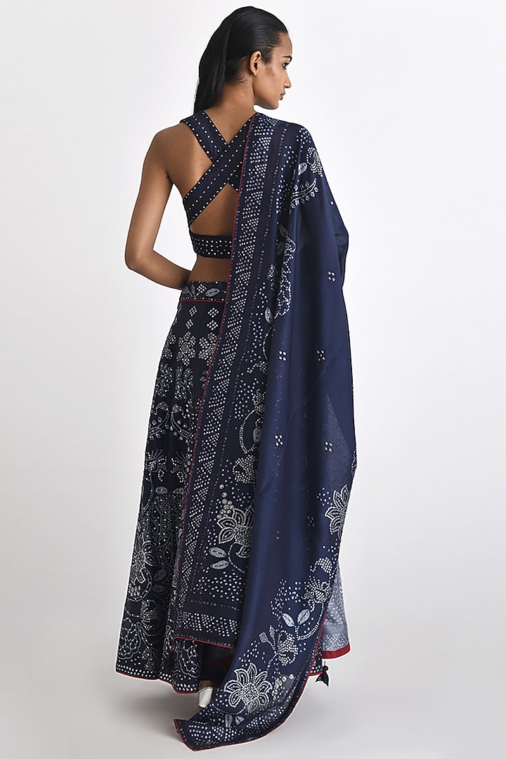 Navy Chanderi Bandhani Printed Panelled Wedding Lehenga Set by Payal Pratap at Pernia's Pop Up Shop