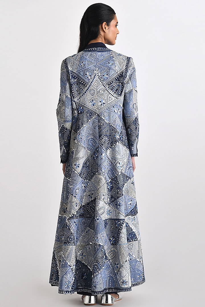 Blue Chanderi Hand Embroidered A-Line Jacket by Payal Pratap at Pernia's Pop Up Shop