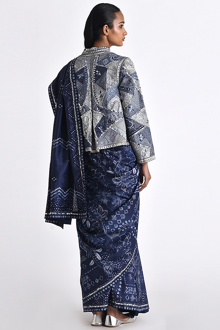 Navy Silk Bandhani Printed Wedding Saree by Payal Pratap at Pernia's Pop Up Shop