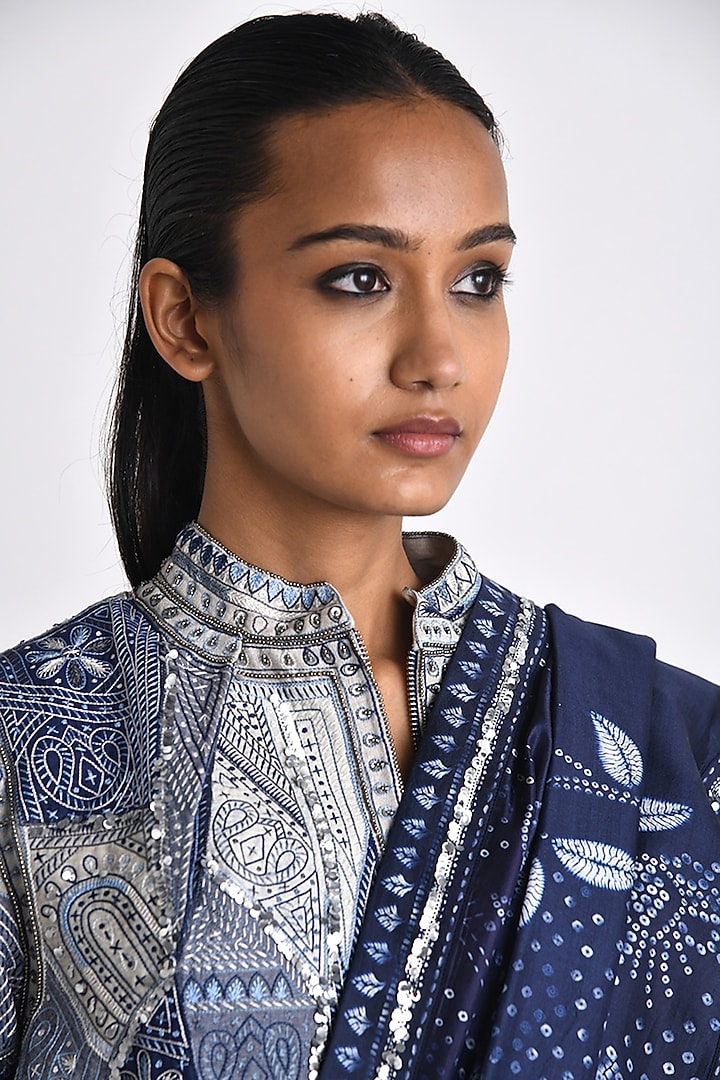 Navy Silk Bandhani Printed Wedding Saree by Payal Pratap at Pernia's Pop Up Shop