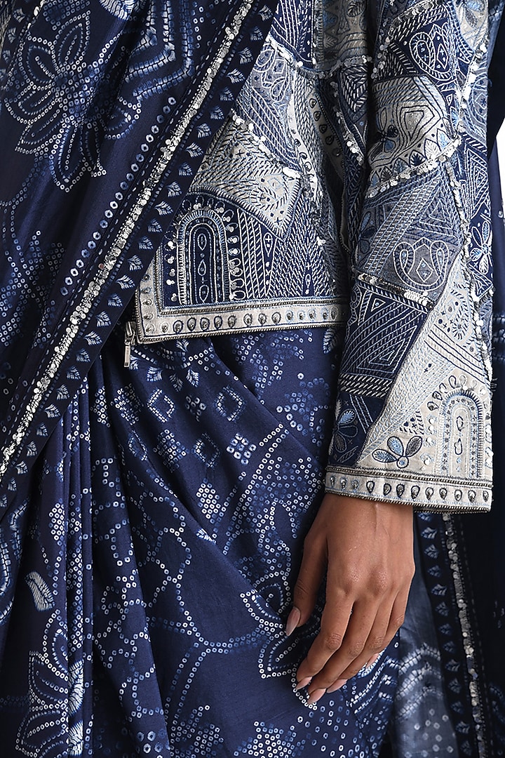 Navy Silk Bandhani Printed Wedding Saree by Payal Pratap at Pernia's Pop Up Shop