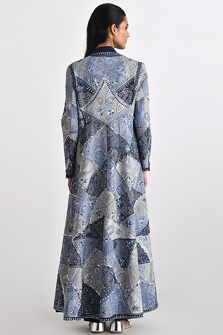 Blue Chanderi Hand Embroidered A-Line Jacket by Payal Pratap at Pernia's Pop Up Shop