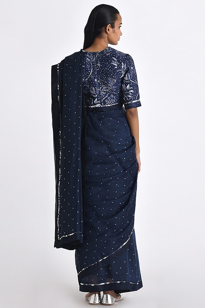 Navy Chanderi Sequins Work Wedding Saree by Payal Pratap at Pernia's Pop Up Shop