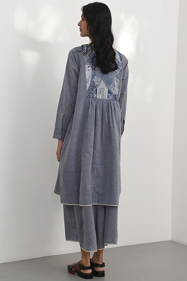 Blue Chambray Cotton Hand Embroidered Tunic by Payal Pratap at Pernia's Pop Up Shop