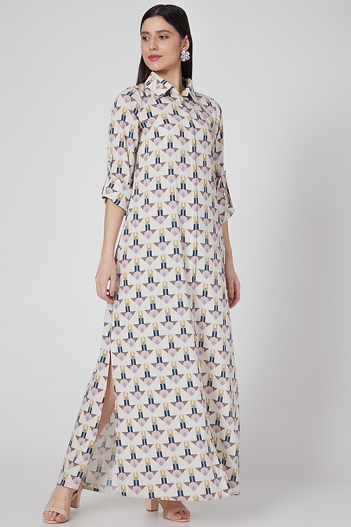 Cream Printed Shirt Dress by PS Pret by Payal Singhal at Pernia's Pop Up Shop