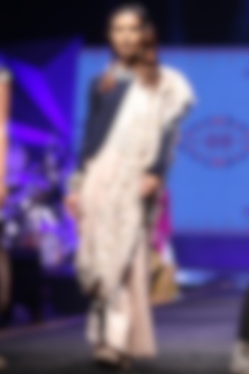 Navy Blue & White Embroidered Wedding Saree Set by Payal Singhal at Pernia's Pop Up Shop