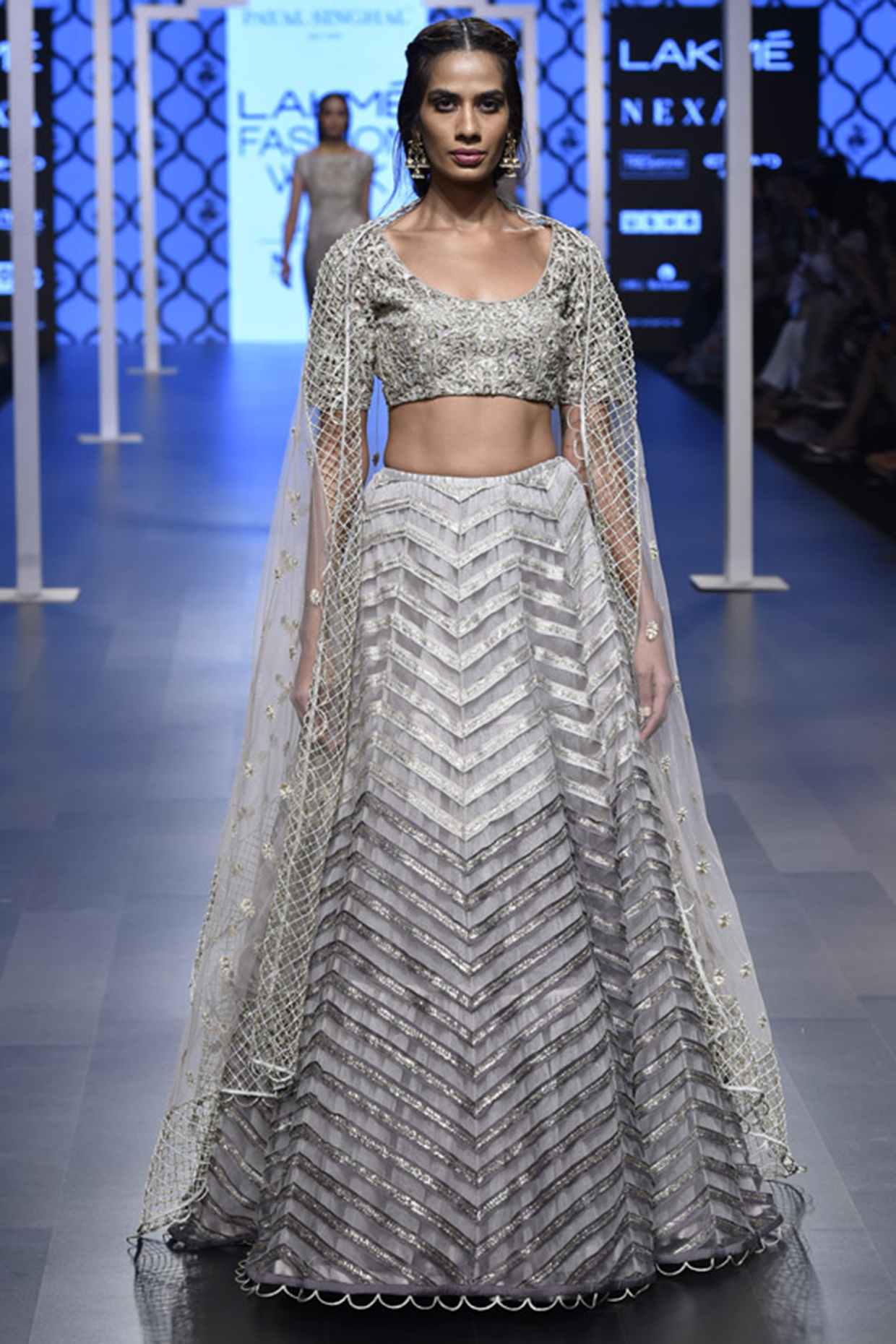 Grey Embroidered Bridal Lehenga Set by Payal Singhal at Pernia's Pop Up Shop