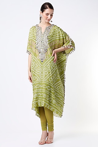 Green Bandhani Embroidered Kaftan Set by Payal Singhal