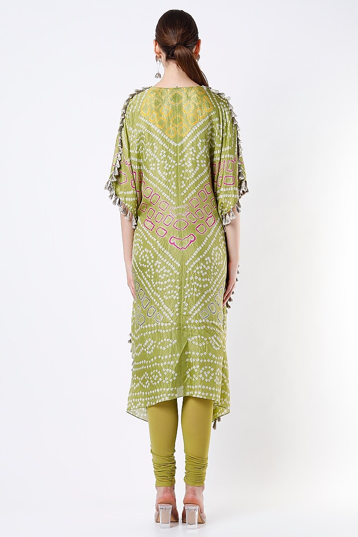 Green Bandhani Embroidered Kaftan Set by Payal Singhal at Pernia's Pop Up Shop