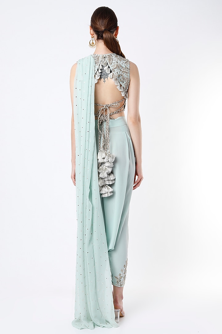 Mint Mukaish Georgette Low-Crotch Pant Set by Payal Singhal at Pernia's Pop Up Shop