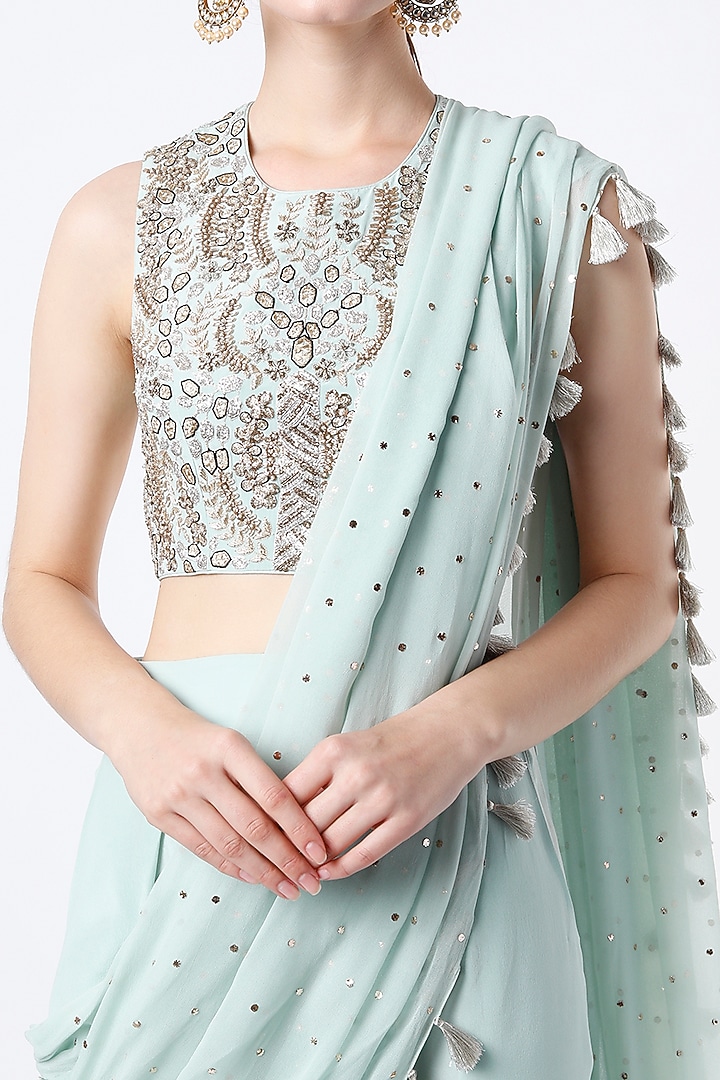 Mint Mukaish Georgette Low-Crotch Pant Set by Payal Singhal at Pernia's Pop Up Shop