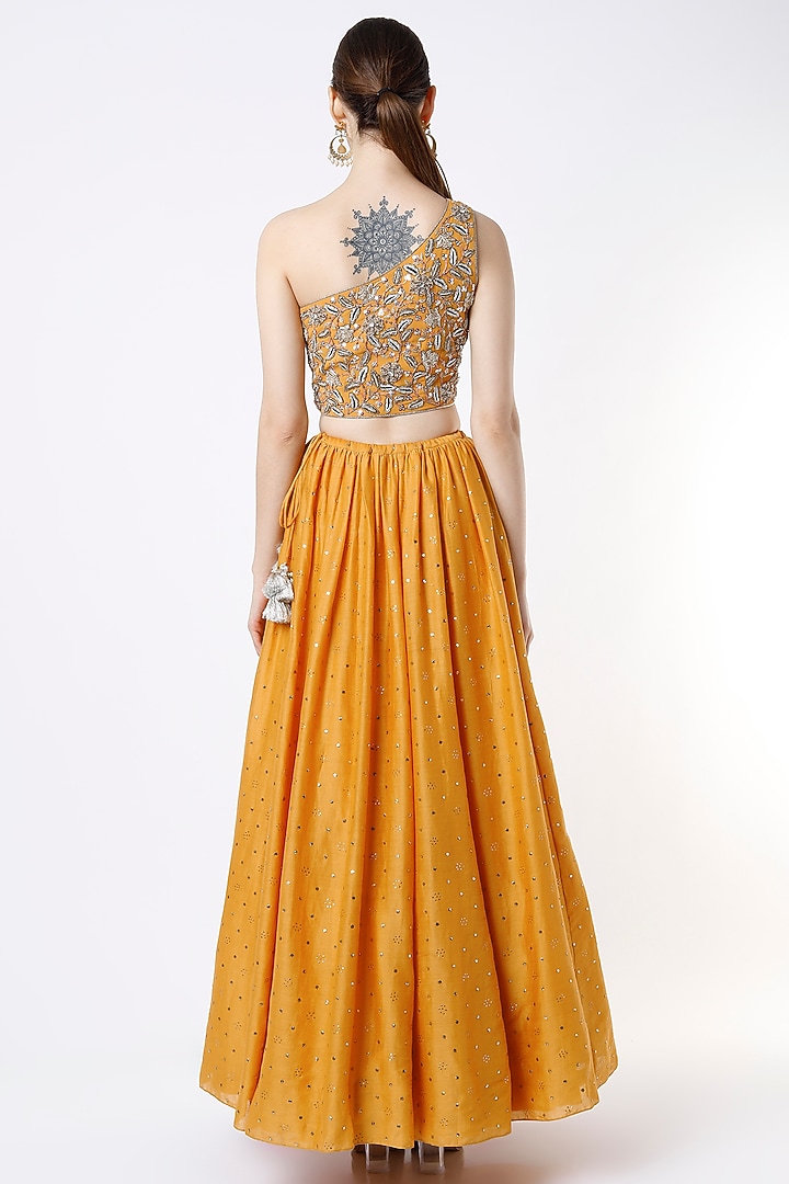 Mustard Mukaish Silk Wedding Lehenga Set by Payal Singhal at Pernia's Pop Up Shop