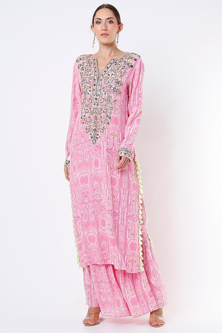 Light Hot Pink Crepe Sharara Set by Payal Singhal at Pernia's Pop Up Shop