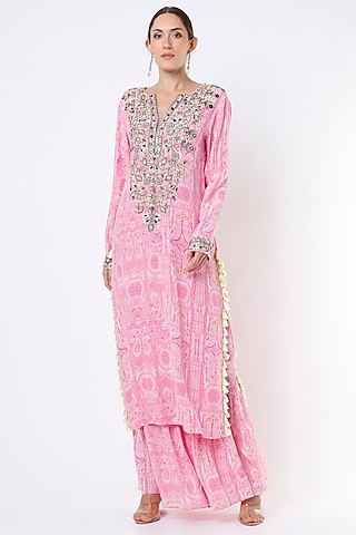 Light Hot Pink Crepe Sharara Set by Payal Singhal