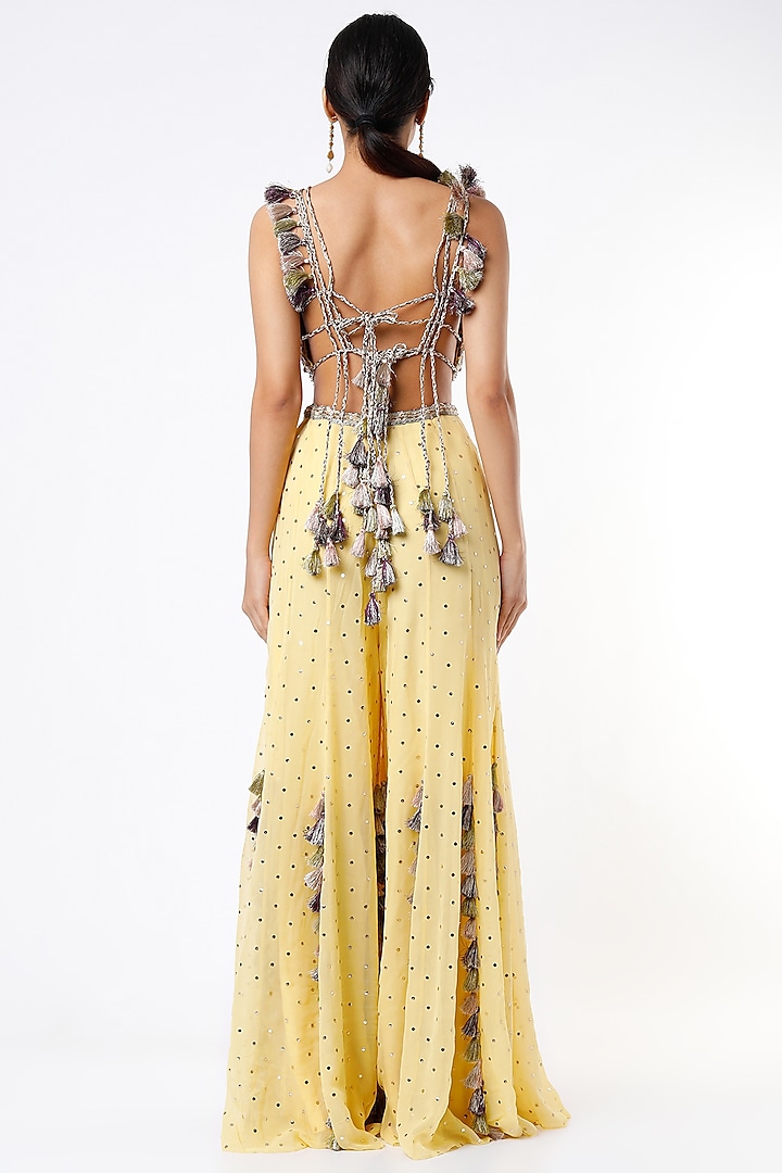 Butter Yellow Tasseled Wedding Sharara Set by Payal Singhal at Pernia's Pop Up Shop
