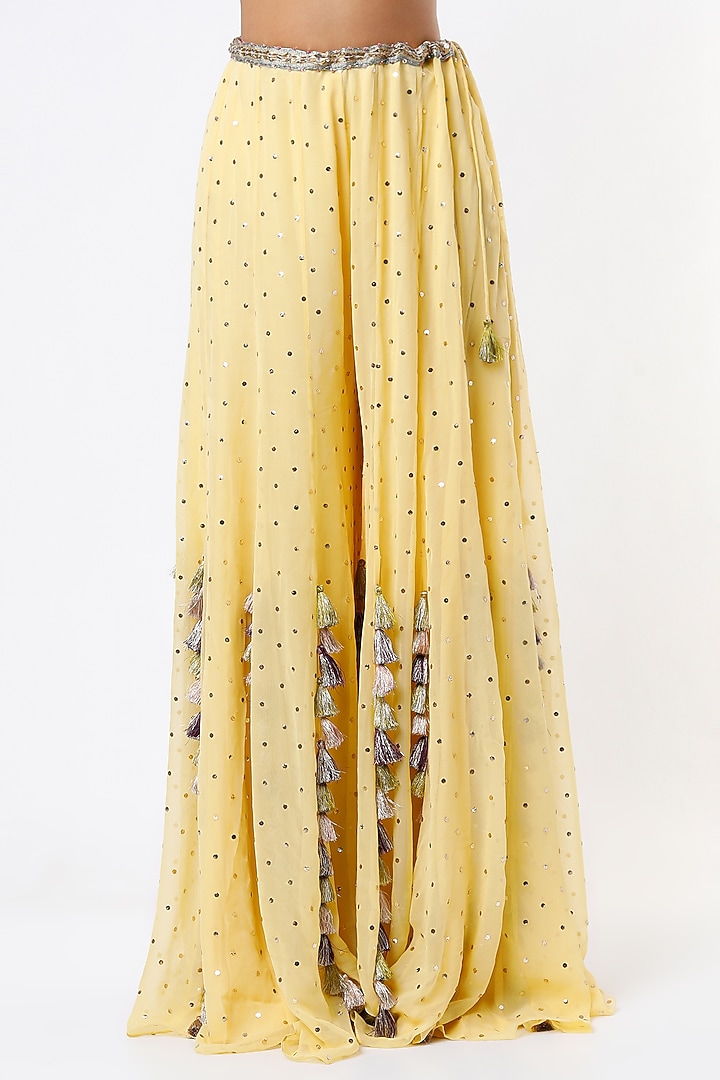 Butter Yellow Tasseled Wedding Sharara Set by Payal Singhal at Pernia's Pop Up Shop