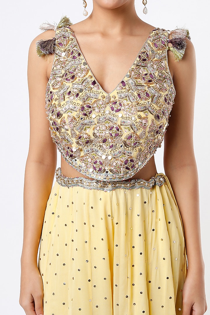 Butter Yellow Tasseled Wedding Sharara Set by Payal Singhal at Pernia's Pop Up Shop