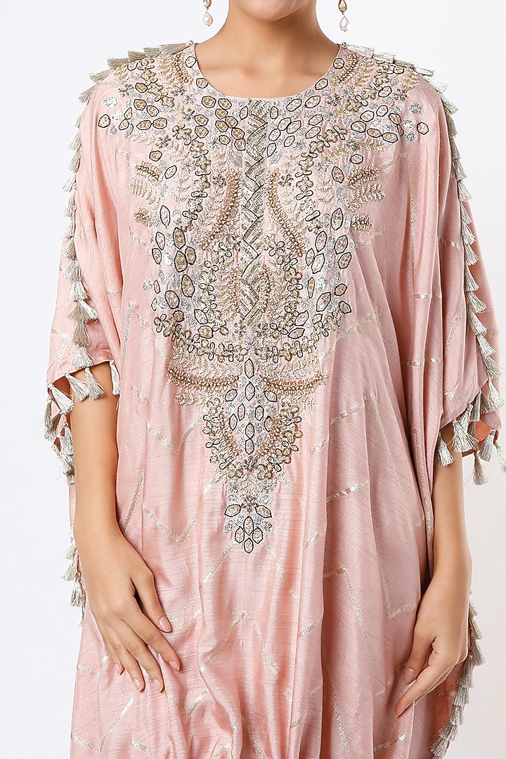 Rose Pink Embroidered High-Low Kaftan Set by Payal Singhal at Pernia's Pop Up Shop
