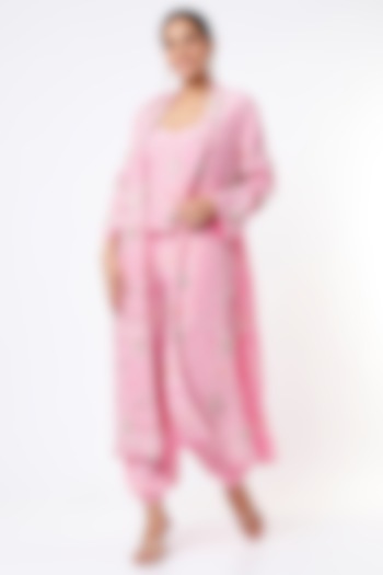 Baby Pink Printed Long Blazer Set by Payal Singhal