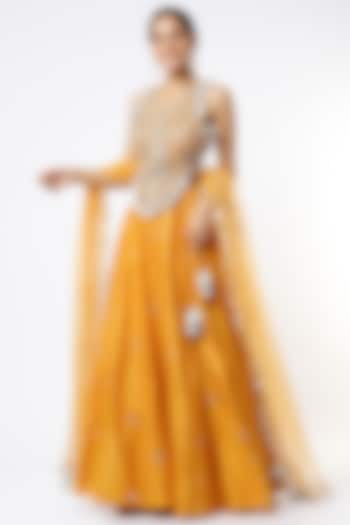 German Mustard Embroidered Wedding Lehenga Set by Payal Singhal at Pernia's Pop Up Shop