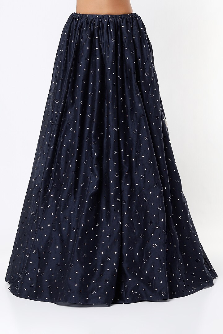 Dark Navy Mukaish Silk Mul Wedding Lehenga Set by Payal Singhal at Pernia's Pop Up Shop
