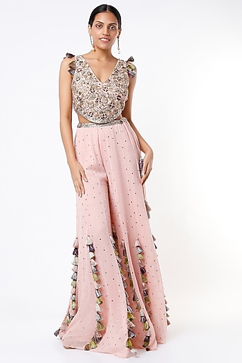 Rose Pink Tasseled Wedding Sharara Set by Payal Singhal at Pernia's Pop Up Shop
