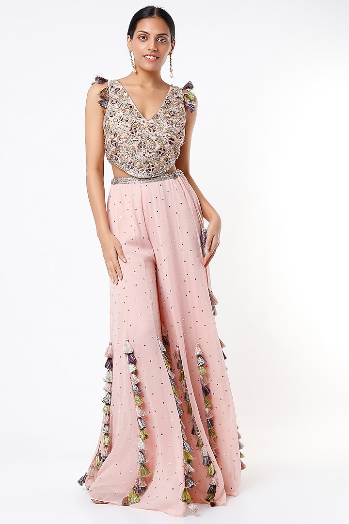 Rose Pink Tasseled Wedding Sharara Set by Payal Singhal at Pernia's Pop Up Shop