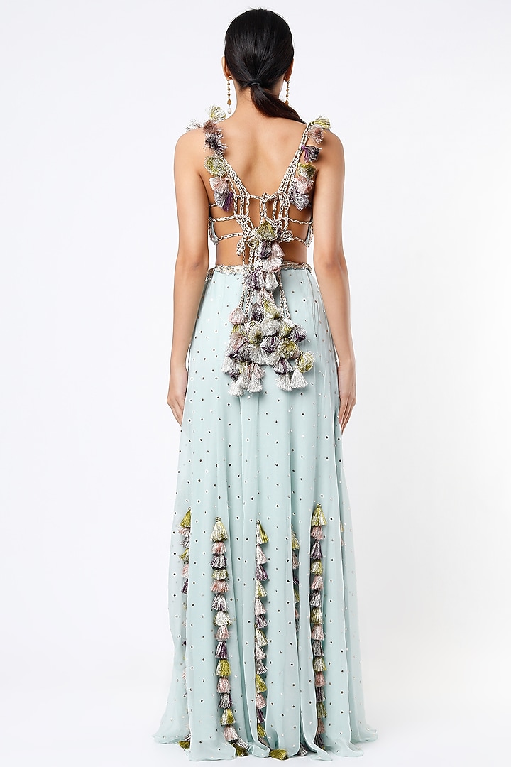 Powder Blue Tasseled Wedding Sharara Set by Payal Singhal at Pernia's Pop Up Shop