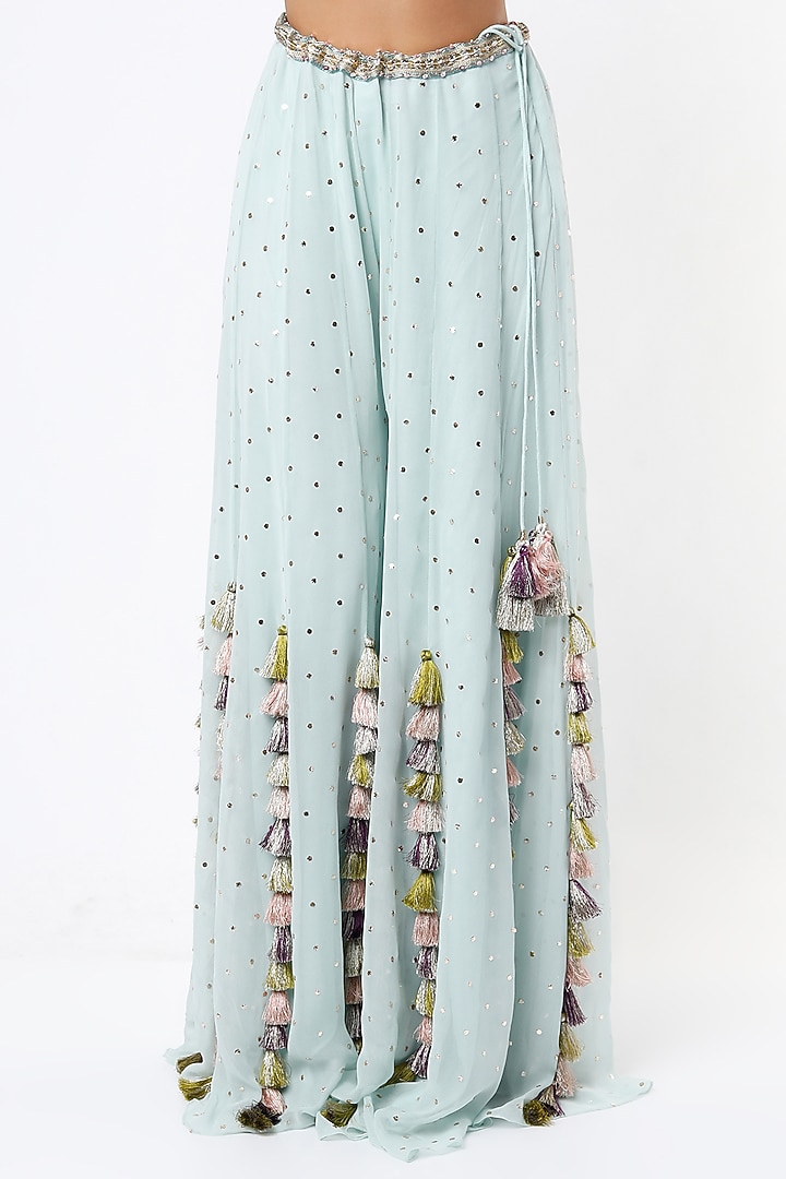 Powder Blue Tasseled Wedding Sharara Set by Payal Singhal at Pernia's Pop Up Shop
