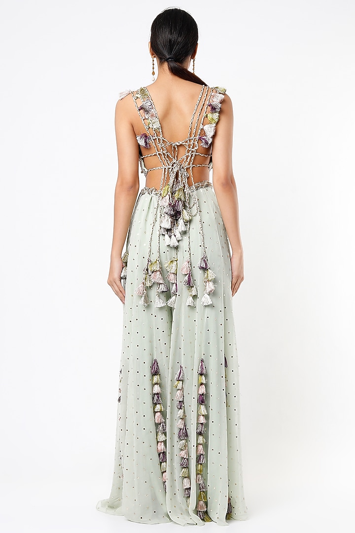 Mint Tasseled Wedding Sharara Set by Payal Singhal at Pernia's Pop Up Shop